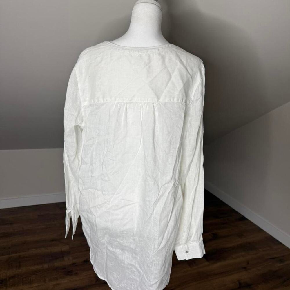 Sigrid Olsen 100% Linen Boho Tunic Blouse – White Oversized Button Down Sz M - Picture 5 of 7